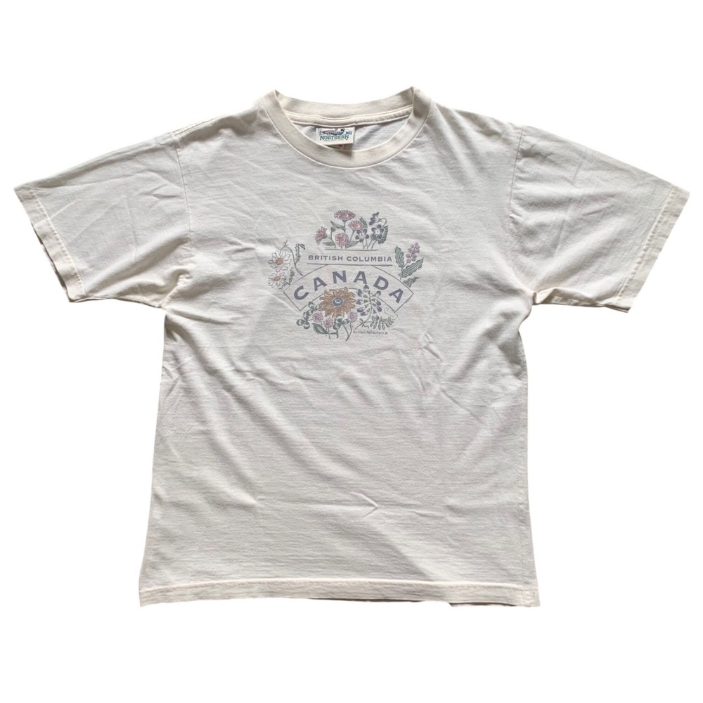 Vintage Northern Reflections Canada British Columbia Floral T-Shirt Cream Medium